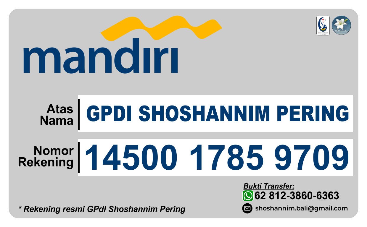 Kartu Nomor Rekening Mandiri GPdI Shoshannim Pering